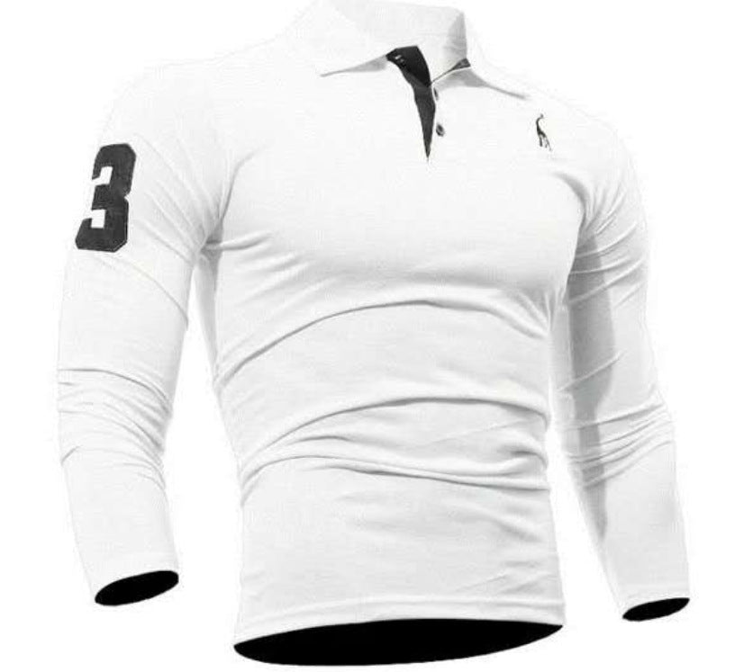 Embroidered Deer Digital Polo Collar Men's Long Sleeve - Amazhona 