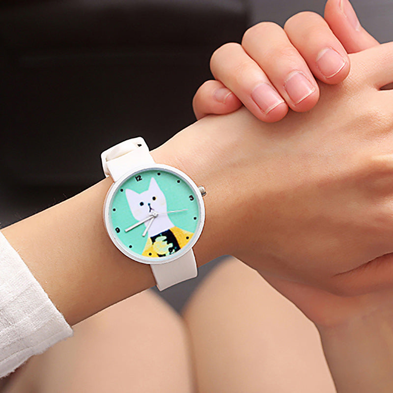 Women's White Cat Silicone Watch - Amazhona 