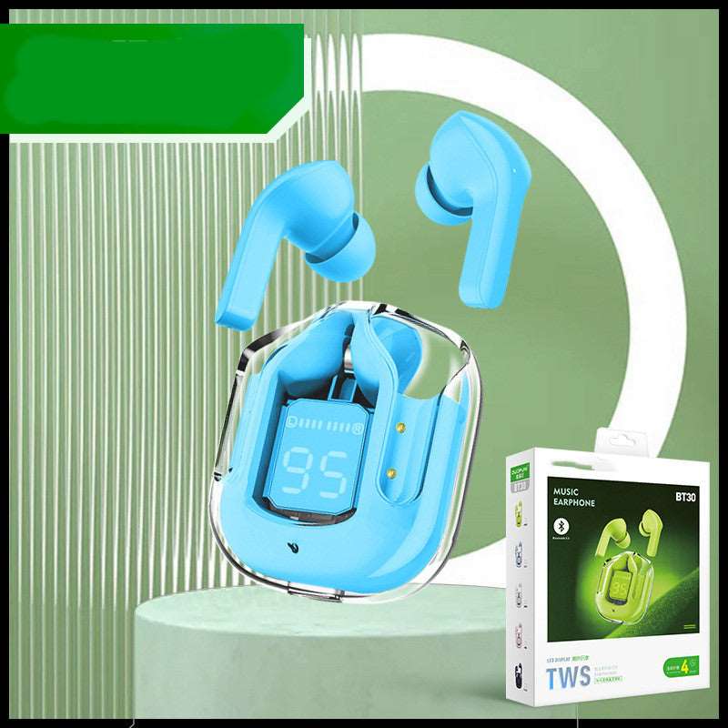 New Mini Transparent Wireless Bluetooth Headset Digital Display ENC Noise Reduction True Wireless Sports Music - Amazhona 