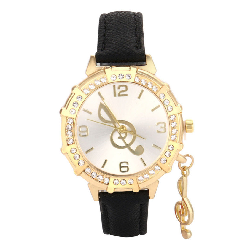 Straps Round Diamond-Inlaid Notes Ladies Watch - Amazhona 