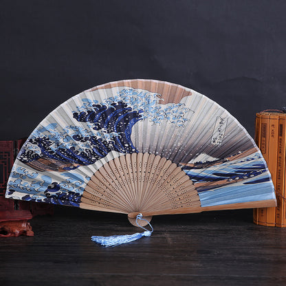 Real Japanese silk bamboo fan - Amazhona 