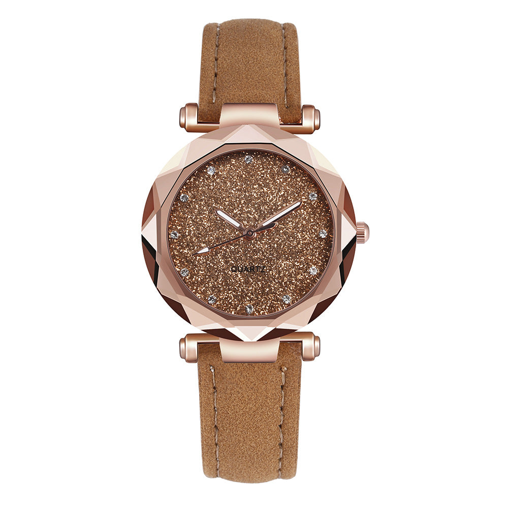 Casual Women Romantic Starry Sky Wrist Watch Leather Rhinestone Designer Ladies Clock - Amazhona 