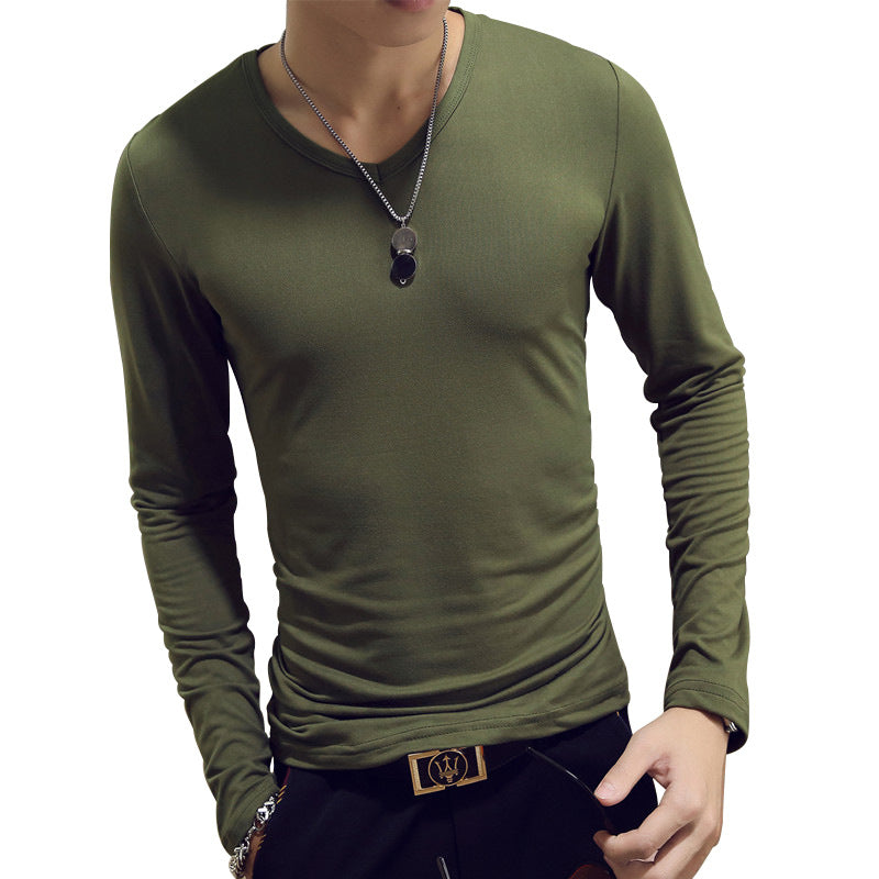 Slim-Fit Solid Color Round Neck Pullover Men's - Amazhona 