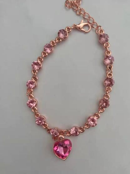 Crystal peach heart sparkling diamond all-match bracelet - Amazhona 