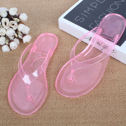 Crystal transparent student flat with flip-flops flip-flops beach seaside sandals and slippers - Amazhona 