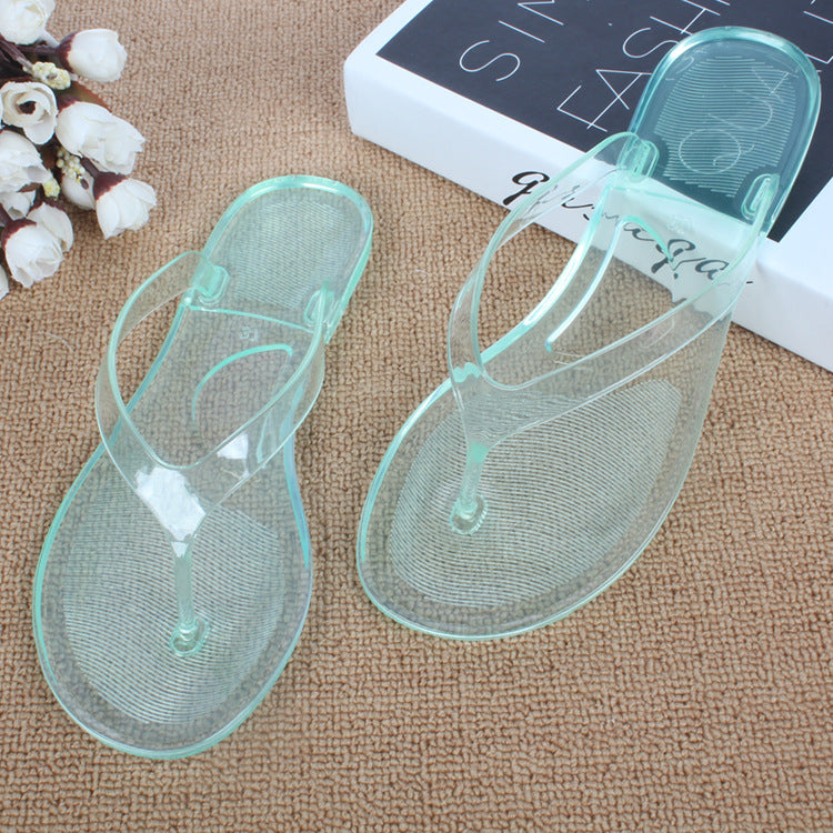 Crystal transparent student flat with flip-flops flip-flops beach seaside sandals and slippers - Amazhona 