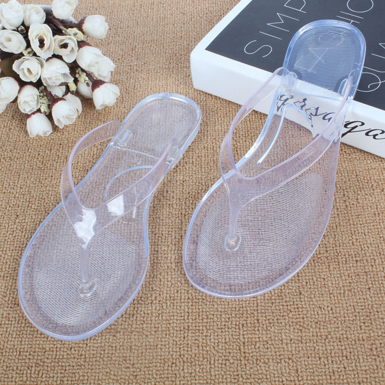 Crystal transparent student flat with flip-flops flip-flops beach seaside sandals and slippers - Amazhona 