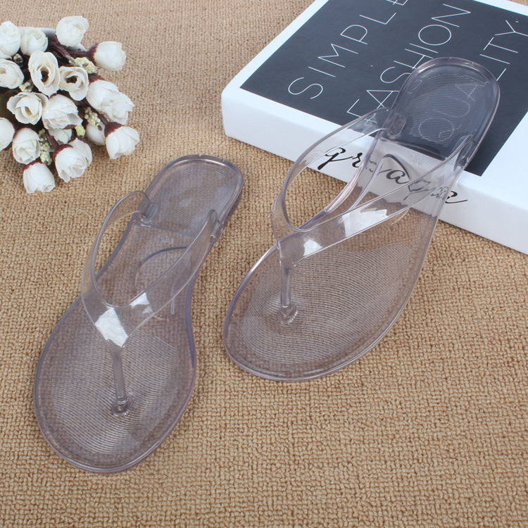 Crystal transparent student flat with flip-flops flip-flops beach seaside sandals and slippers - Amazhona 