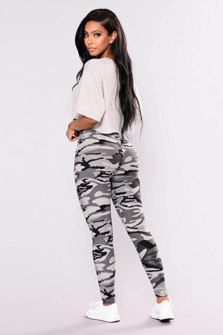 Camouflage Printed Grey Casual Legging Pants - Amazhona 