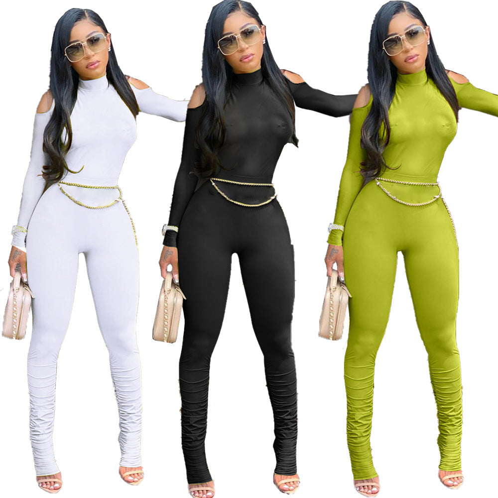 Women's Long Zipper Pleated Jumpsuit - Amazhona 