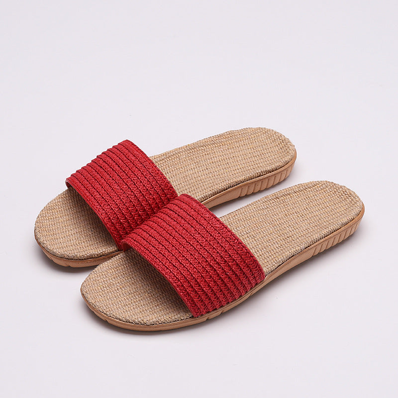 Solid color linen slippers non-slip sandals and slippers - Amazhona 