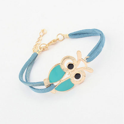 Leather rope color owl bracelet - Amazhona 