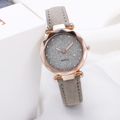 Casual Women Romantic Starry Sky Wrist Watch Leather Rhinestone Designer Ladies Clock - Amazhona 