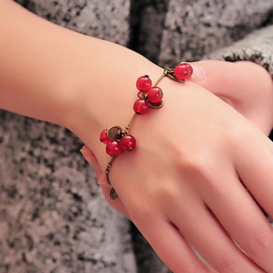 Retro sweet cherry Glass Bead Bracelet - Amazhona 