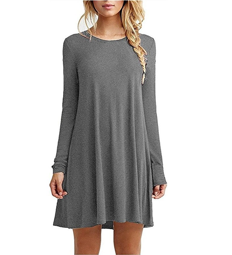 Solid color long-sleeved loose slim dress - Amazhona 