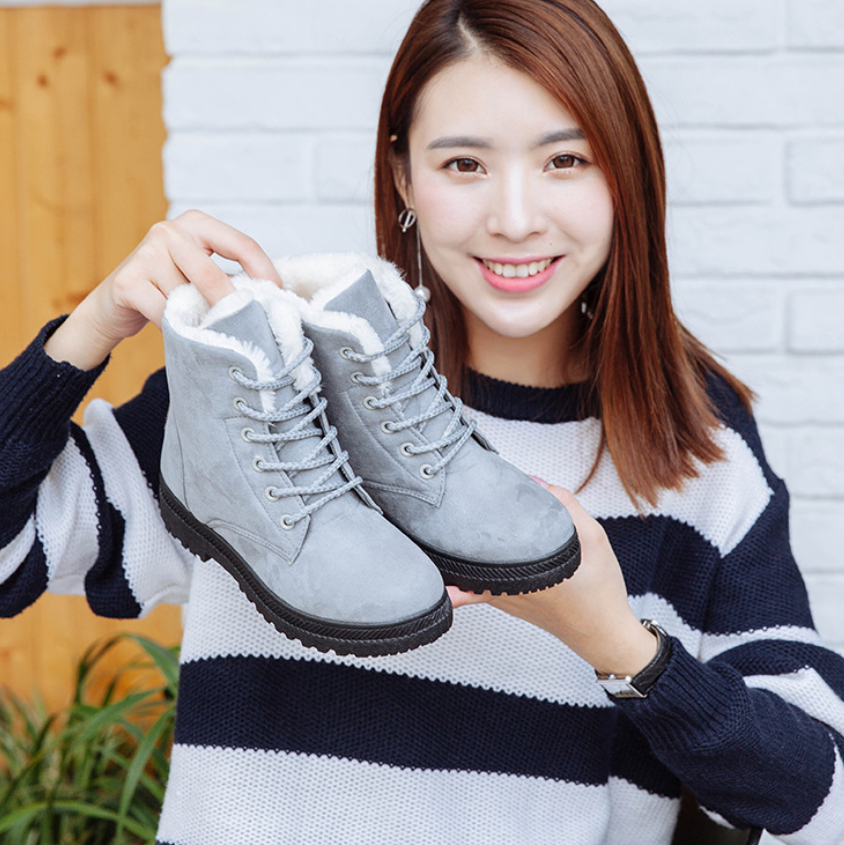 Winter New Women Snow Boots Flat With Large Size Casual Cotton Shoes Trend Women Vulcanized Shoes Artificial Plush - Amazhona 