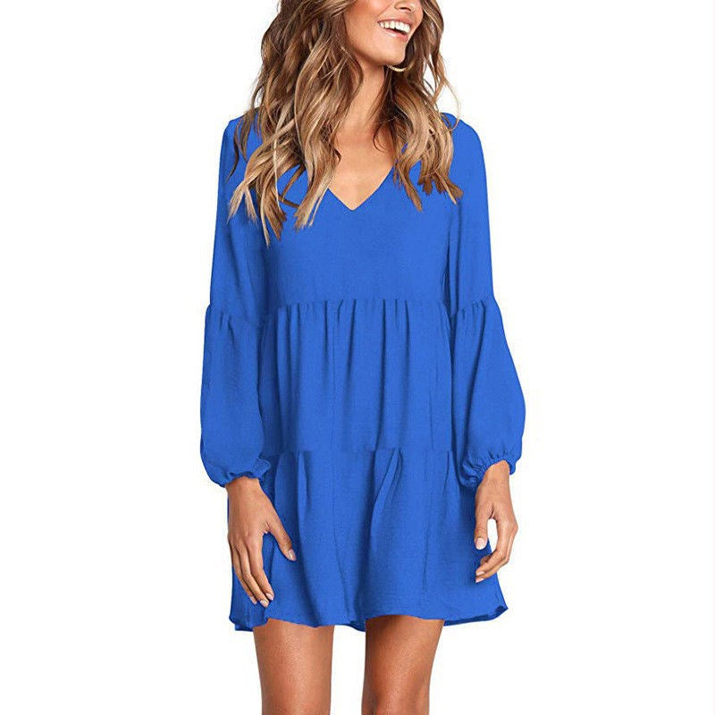 V-neck long sleeve women dress - Amazhona 