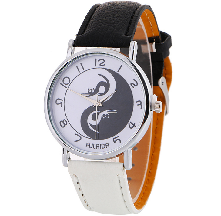 Women watch Yin-Yang Cute Cat Printed Faux Leather Band Analog Quartz Watch Clock Female - Amazhona 