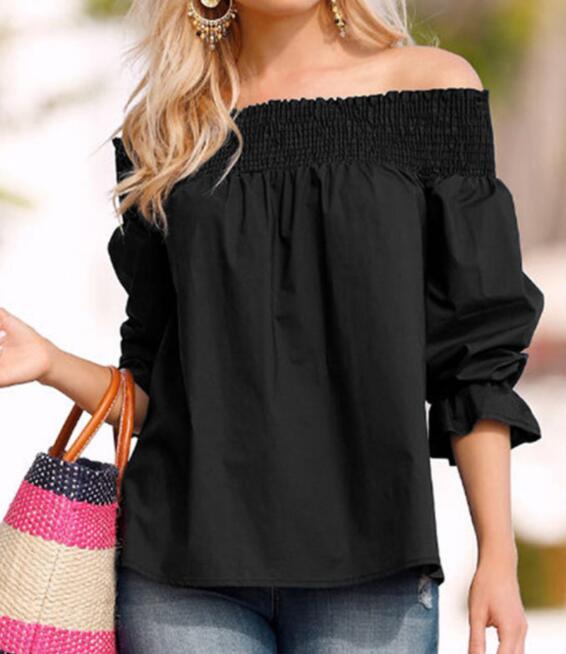 Off Shoulder Tops Spring Summer Strapless Women Blouse Bowknot Slash Neck Shirts Casual Loose Blusas Plus Size - Amazhona 