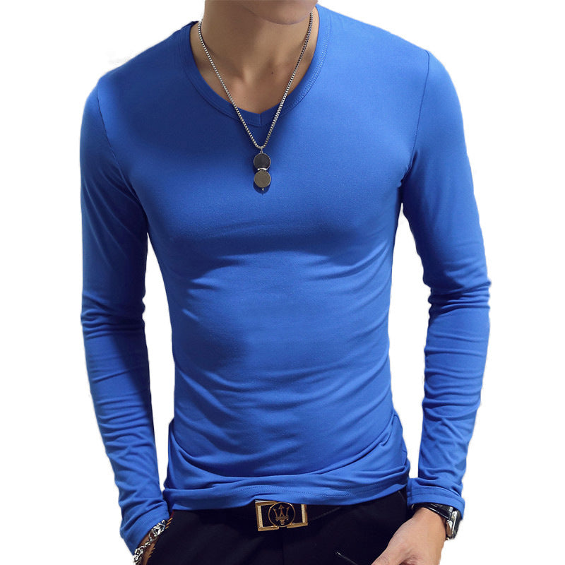 Slim-Fit Solid Color Round Neck Pullover Men's - Amazhona 