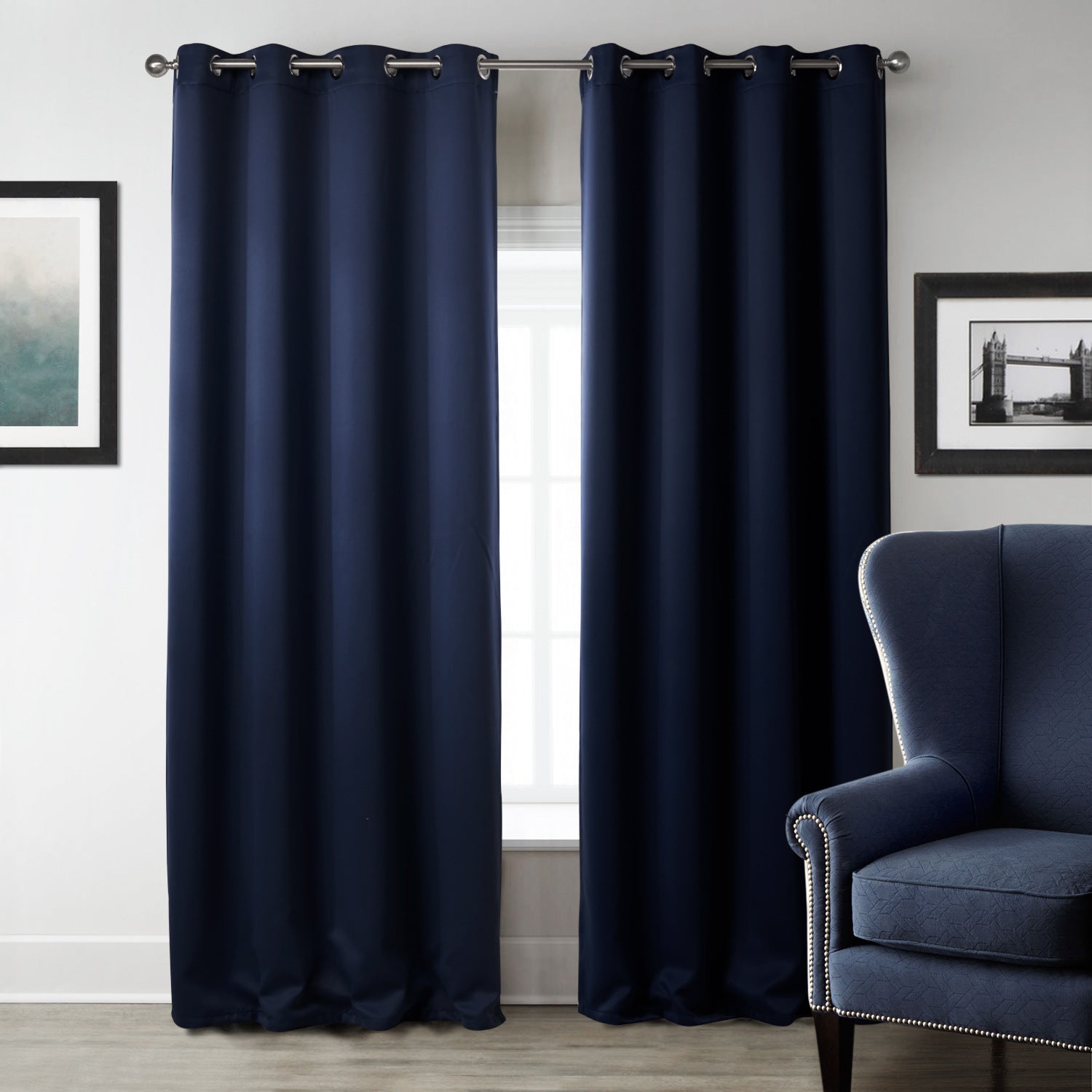 Dark Blue Bedroom Blackout Fabric Printed Curtains - Amazhona 