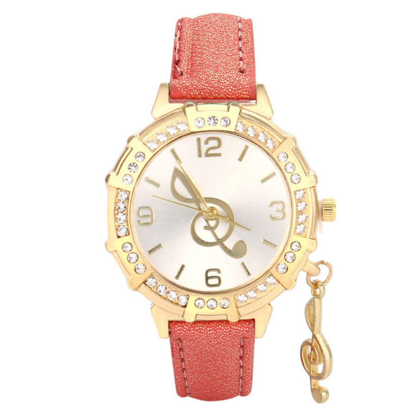 Straps Round Diamond-Inlaid Notes Ladies Watch - Amazhona 