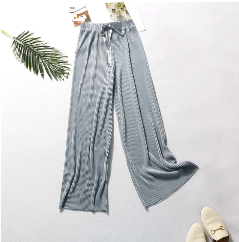 Pleated wide-leg pants trousers high waist vertical spring and summer new loose casual pants chiffon trousers ice silk nine points pants - Amazhona 