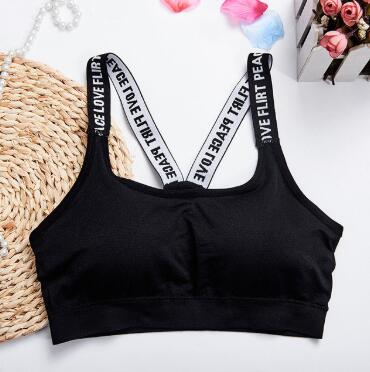 Women's Sports Bra Top Fitness Letters Yoga Bra Cup Advertising Black White Running Yoga Gym Fitness Top Short Female Push Up Sports Bra - Amazhona 