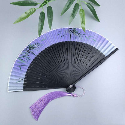 Bamboo Fan With Silk Baking Varnish - Amazhona 