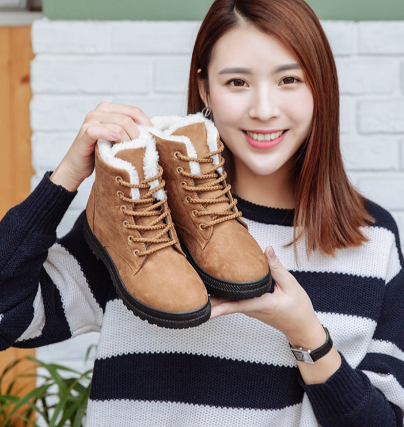 Winter New Women Snow Boots Flat With Large Size Casual Cotton Shoes Trend Women Vulcanized Shoes Artificial Plush - Amazhona 