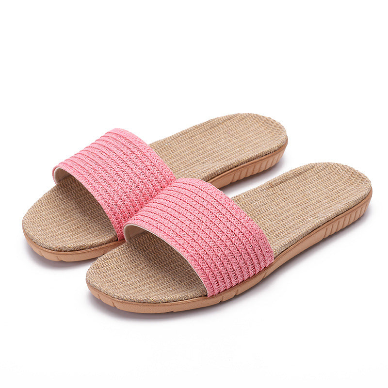 Solid color linen slippers non-slip sandals and slippers - Amazhona 