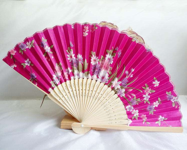 21CM Japanese style bamboo flower silk fan - Amazhona 