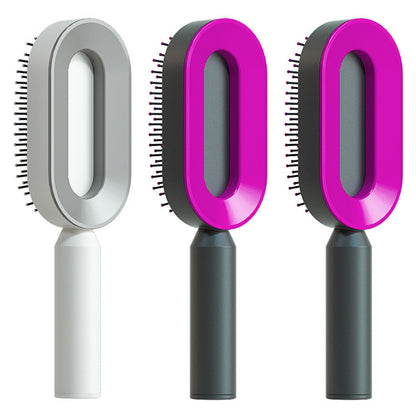 Self Cleaning Hair Brush For Women One-key Cleaning Hair Loss Airbag Massage Scalp Comb Anti-Static Hairbrush - Amazhona 