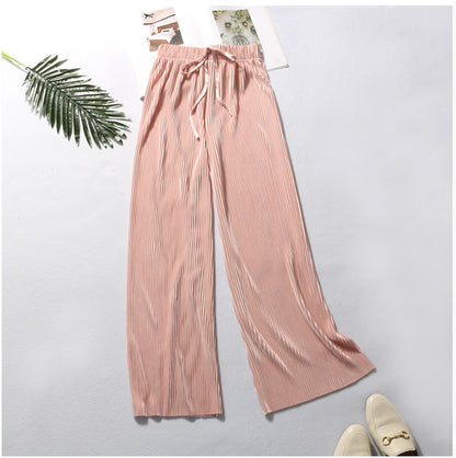 Pleated wide-leg pants trousers high waist vertical spring and summer new loose casual pants chiffon trousers ice silk nine points pants - Amazhona 