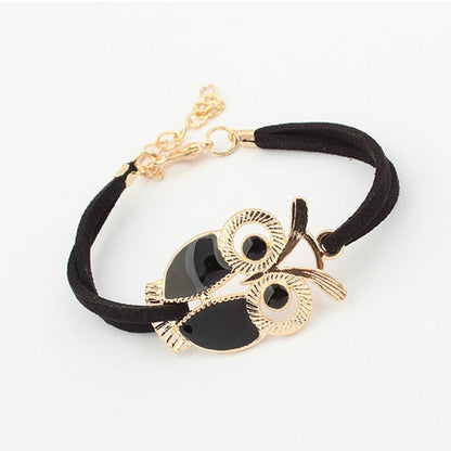 Leather rope color owl bracelet - Amazhona 