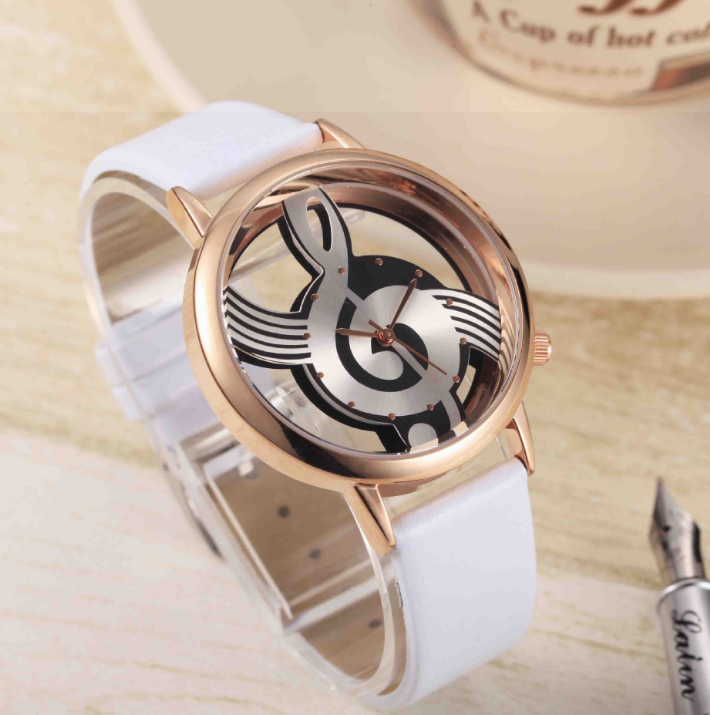 Hollow Musical Note Leather Wrist Watch - Amazhona 