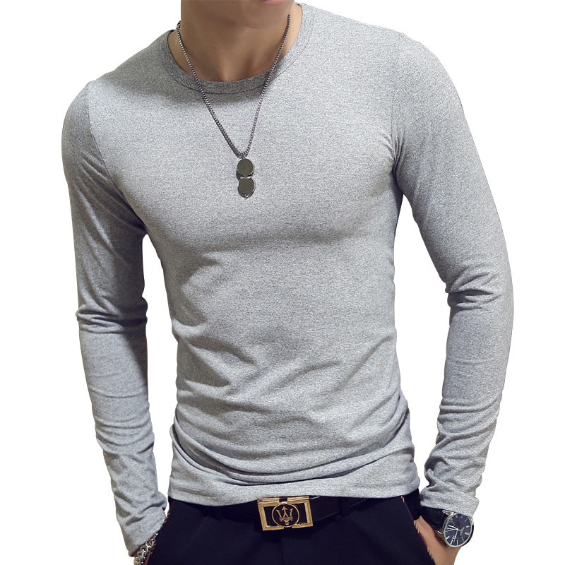 Slim-Fit Solid Color Round Neck Pullover Men's - Amazhona 