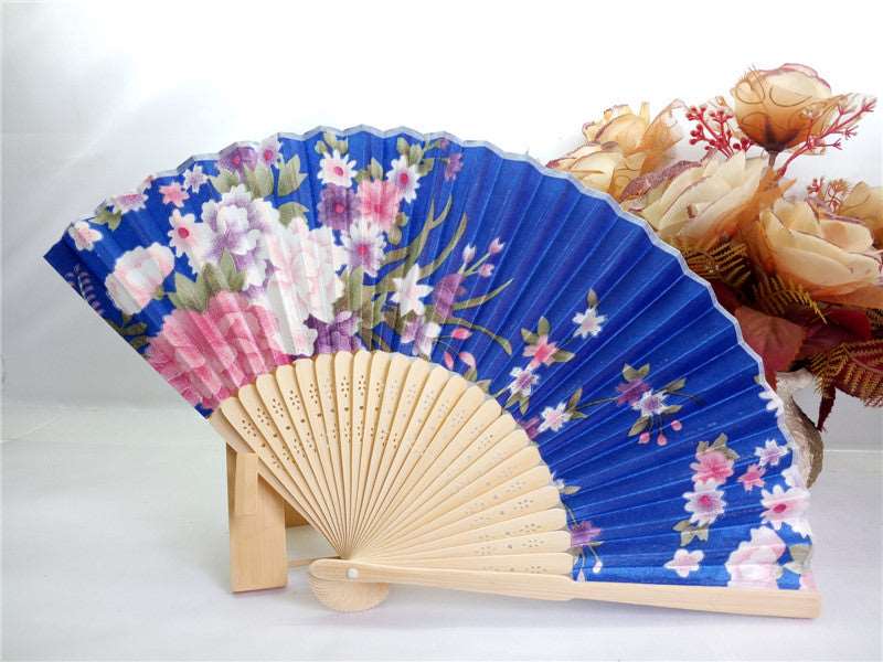 21CM Japanese style bamboo flower silk fan - Amazhona 