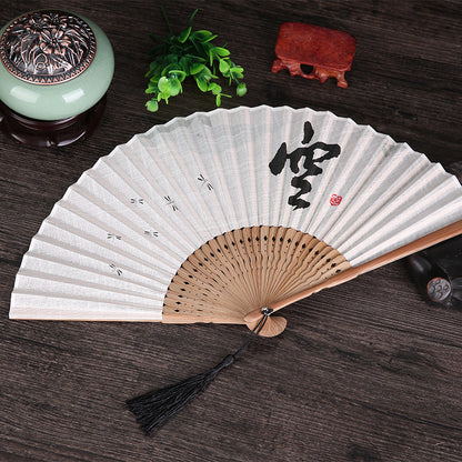 Japanese Style Folding Fan With Bamboo Handle - Amazhona 