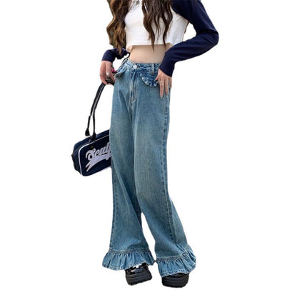 Bootleg Pants High Waist Jeans Women's Retro Loose Wide Leg