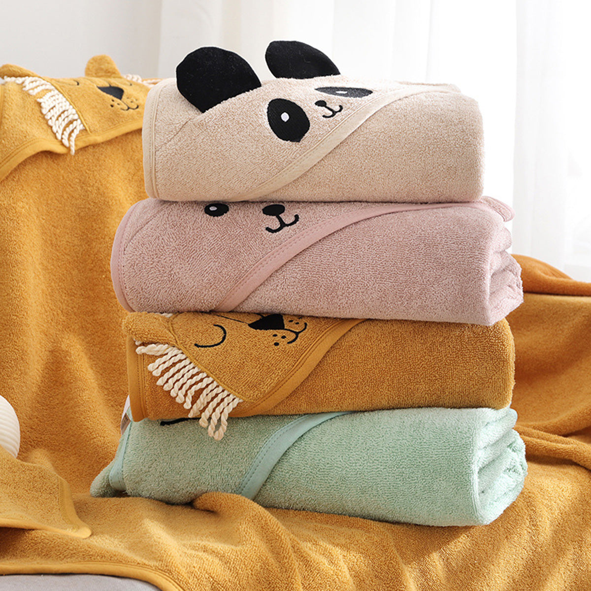 Cotton Children Hooded Cute Cartoon Cotton Thickened Absorbent Bath Towel