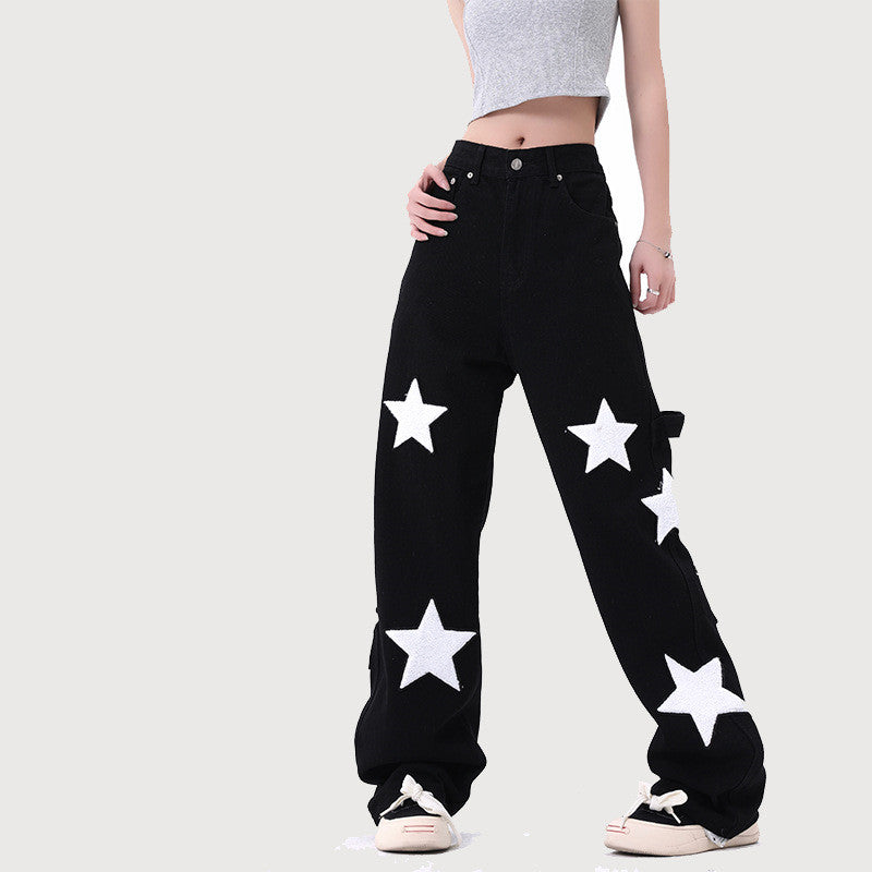 XINGX Towel Embroidery Straight-leg Denim Trousers