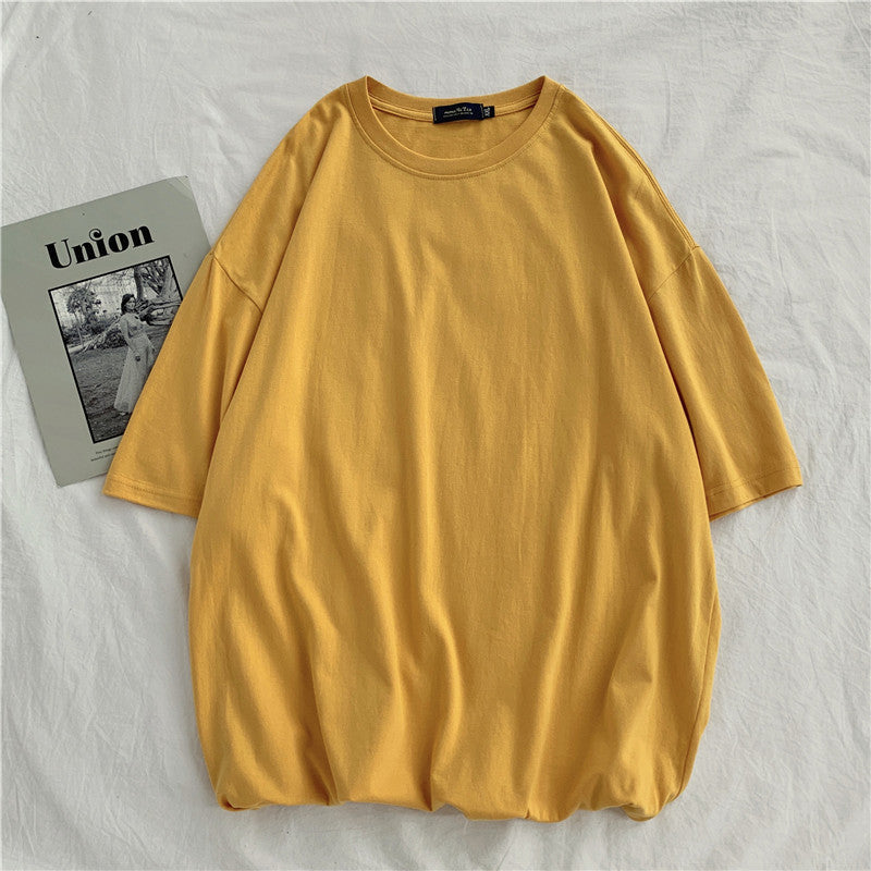 Loose solid color short sleeve T-shirt - Amazhona 