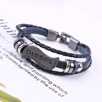 Men's Punk Retro Cowhide Bracelet Multilayer Woven Bracelet - Amazhona 