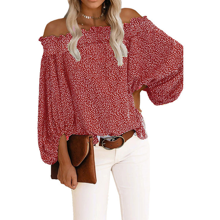 Sexy One-neck Off-the-shoulder Long-sleeved Chiffon Shirt - Amazhona 