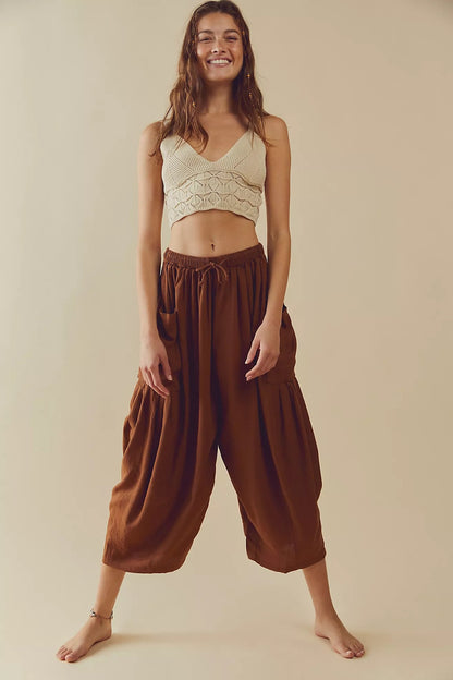 Elastic Waist Pleated Wide Leg Pants High Waist - Amazhona 