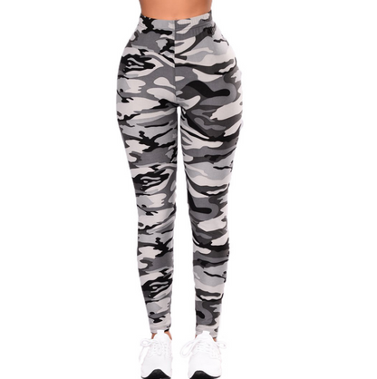 Camouflage Printed Grey Casual Legging Pants - Amazhona 