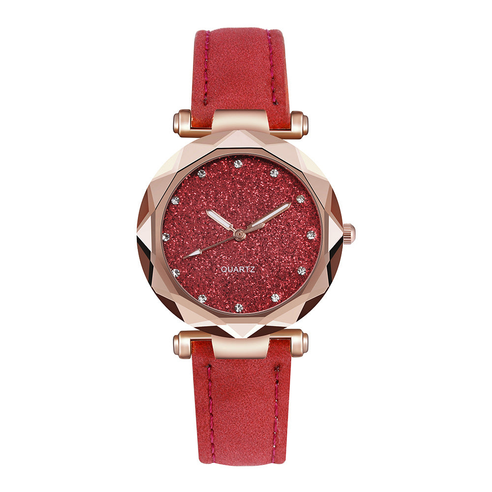 Casual Women Romantic Starry Sky Wrist Watch Leather Rhinestone Designer Ladies Clock - Amazhona 