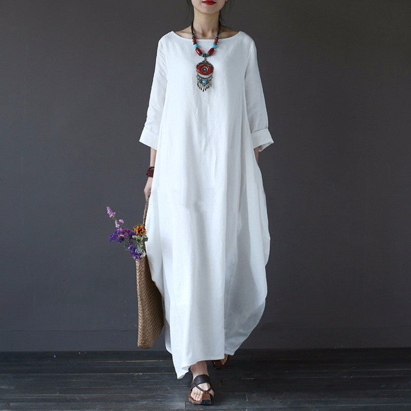 Oversized cotton and linen maxi dress - Amazhona 