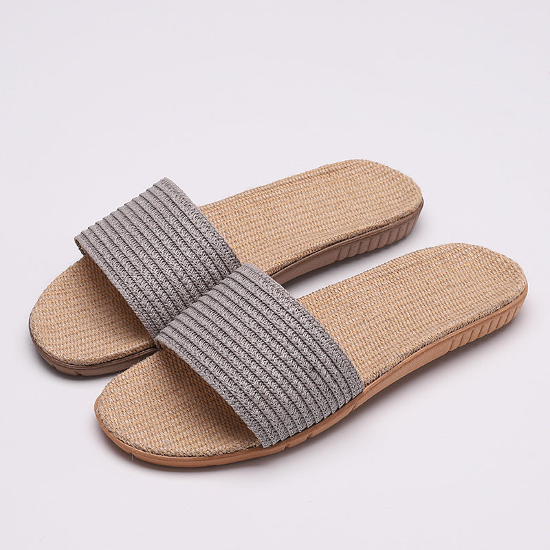 Solid color linen slippers non-slip sandals and slippers - Amazhona 